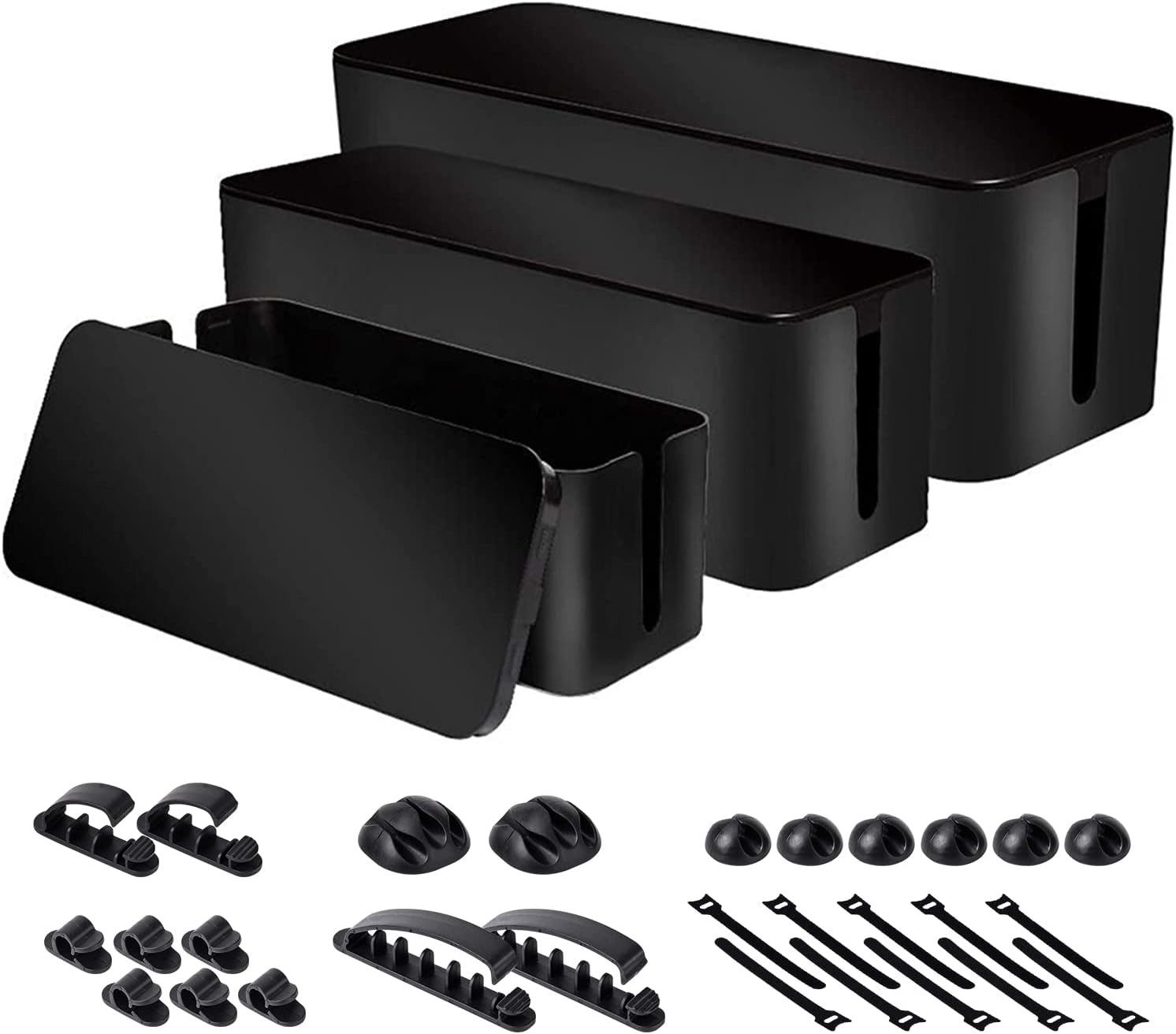 FELIXLEO Kabelbox Kabelbox Set 3 Kabelmanagement Box Schwarz für Steckdosenleiste