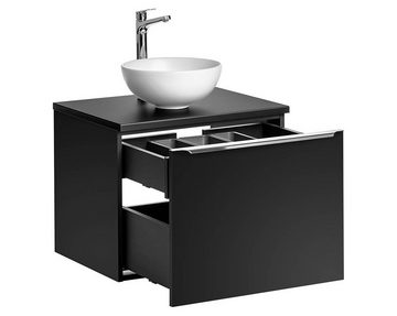 einfachgutemoebel Waschtisch-Set Badezimmer Waschplatz NOIRETTE 60cm, Aufsatz-Becken, schwarz matt, (Badmöbel Set, 1-St., Waschtisch Unterschrank)