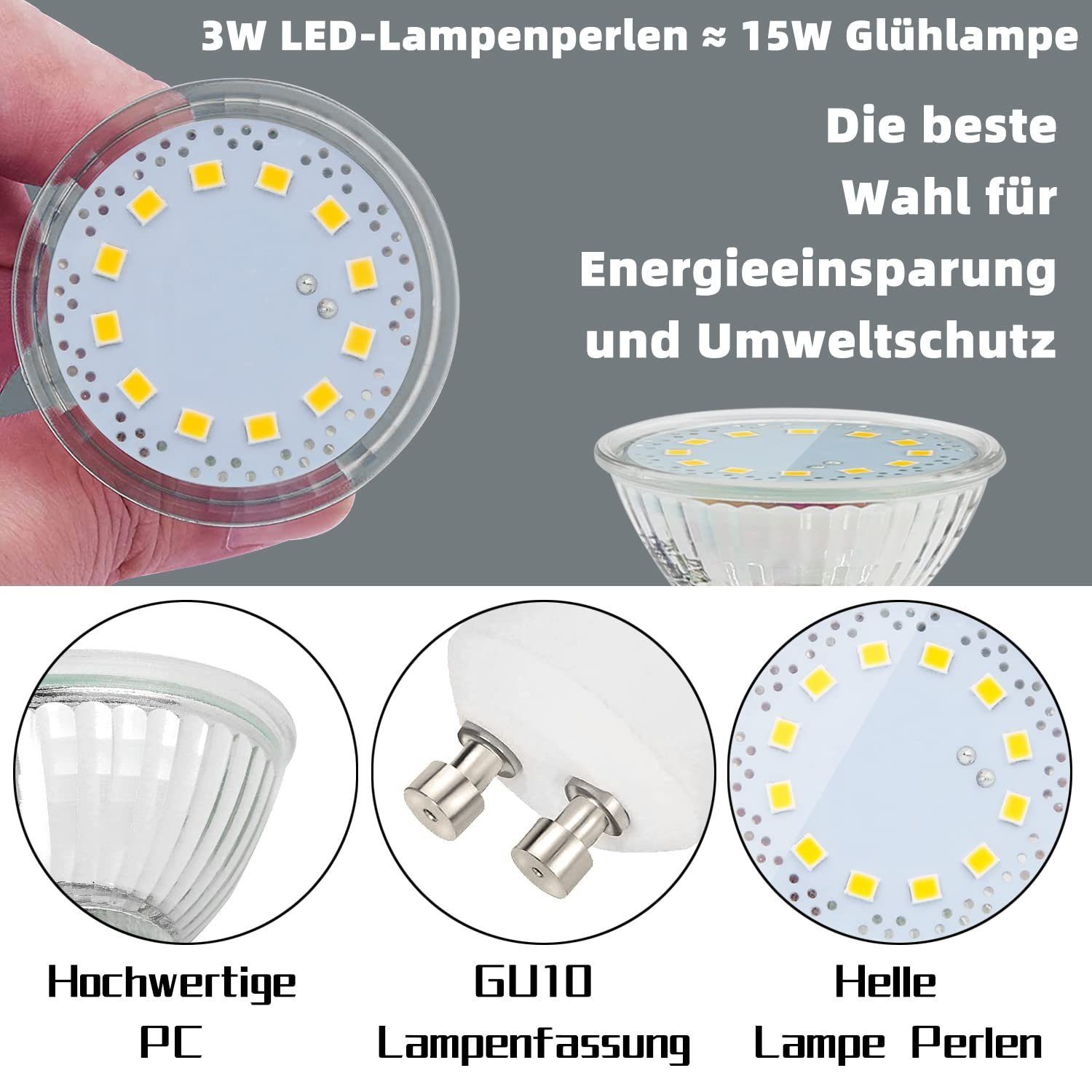 LED-Leuchtmittel 2700K 120 Strahler, GU10 Warmweiß ° Glühbirne St., GU10, 10 Abstrahlwinkel ZMH Warmweiß Einbaustrahler