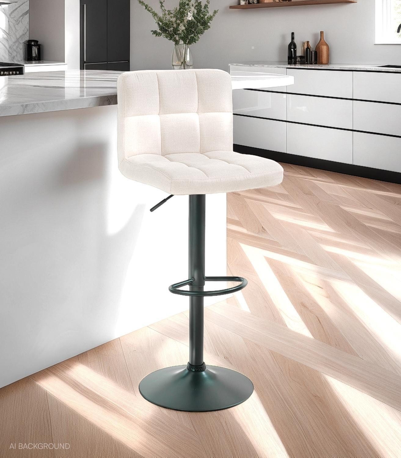 Home4You Barhocker, Beige, Schwarz, Webstoffbezug, Metallgestell, Höhenverstellbar, B 45 x H 94 x T 45 cm