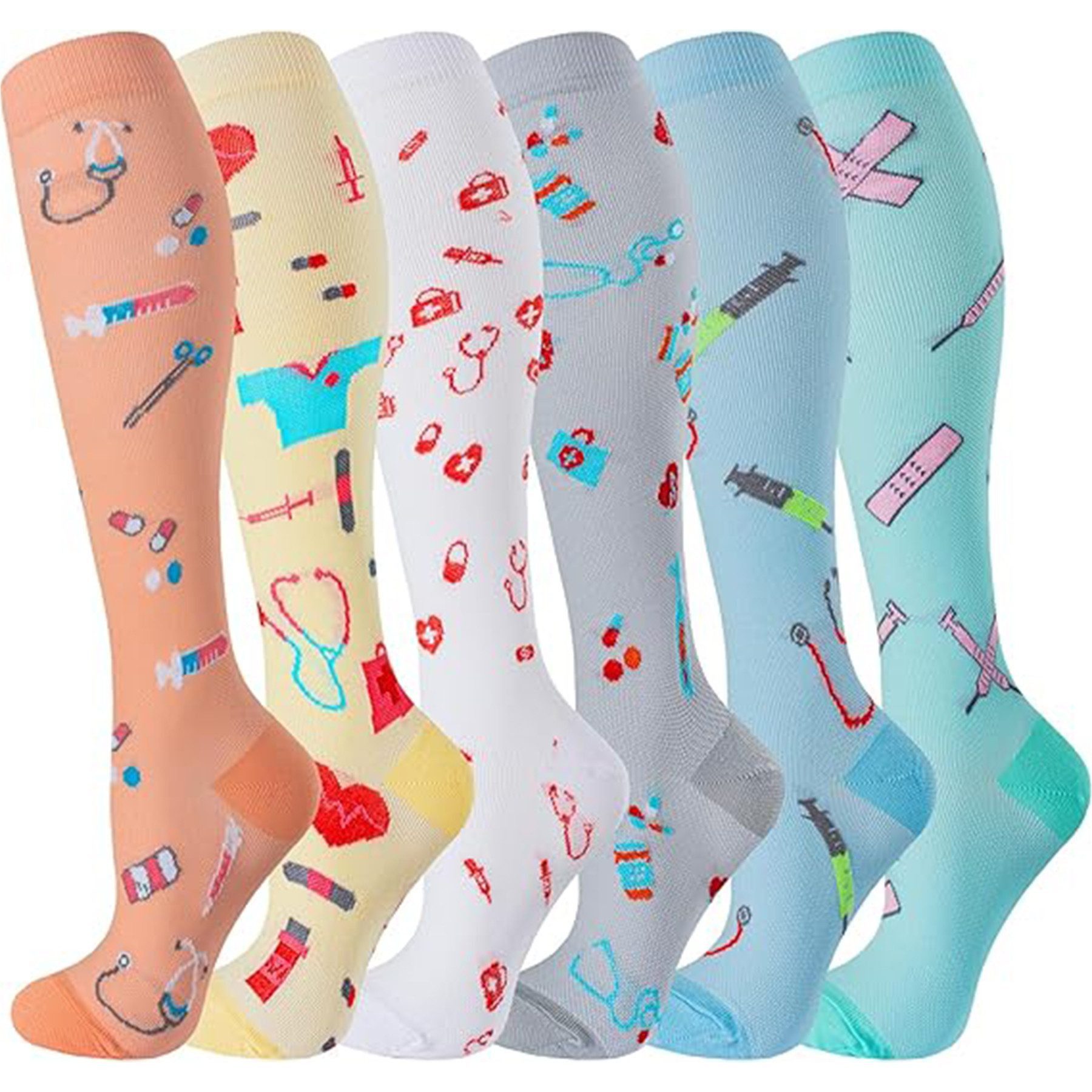 Mutig Kompressionsstrümpfe 6 Paar Lange Kompressionssocken für Damen & Herren (Sportsocken & Reisesocken, Bequem und Elastisch) Ideal für Sport, Reisen und Alltag