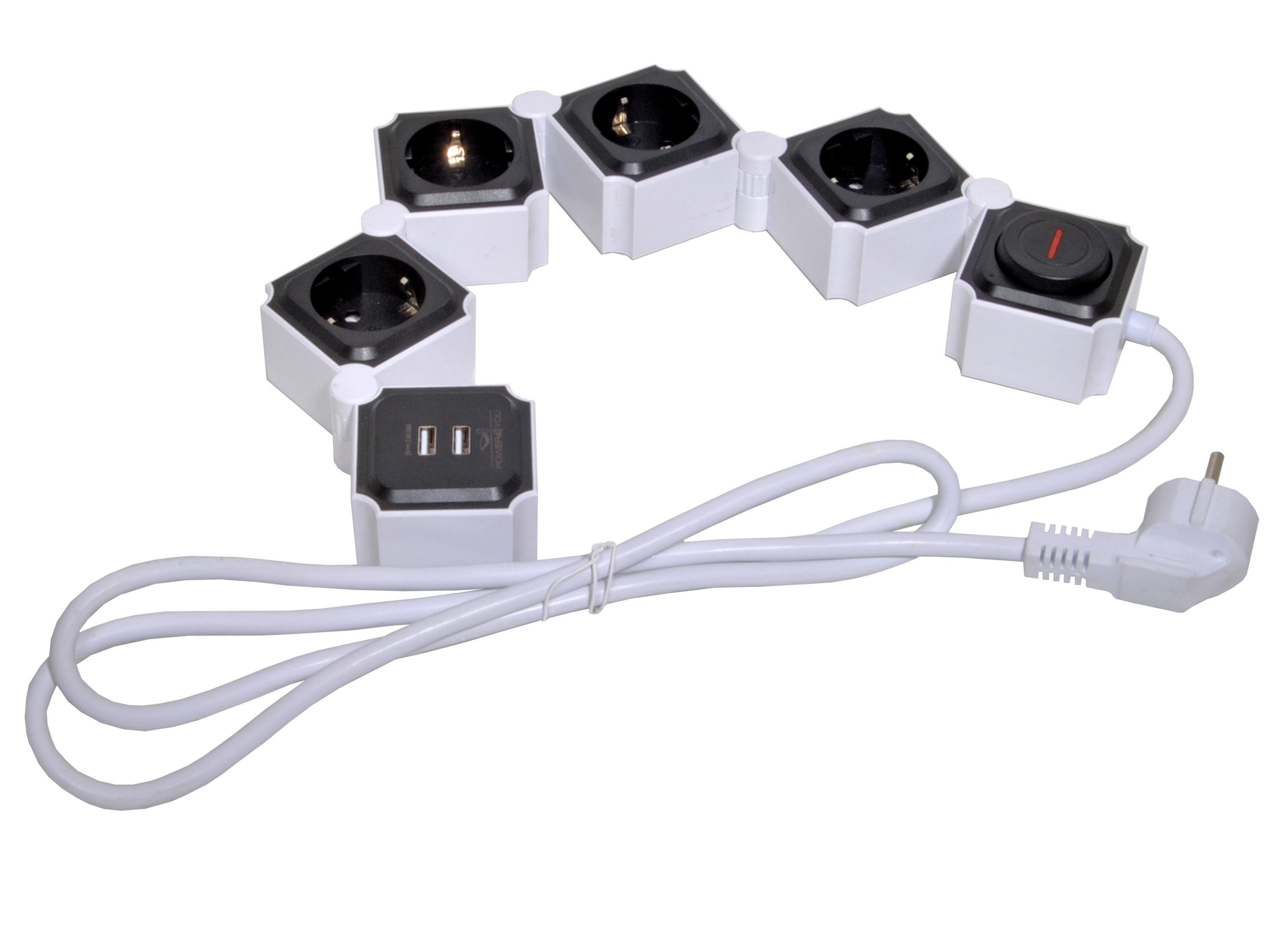 / Ausschalter, Mehrfachsteckdose schwarz Schalter / (4,2A) Flexible x 1,5M USB-Anschlüsse, 12w 2 Schalterbeleuchtung, Ein- x 2 separate 4-fach Ausschalter, inkl. USB (Ein- Schwaiger USB kabel), Einsatz, Steckdosenleiste Mehrfachstecker
