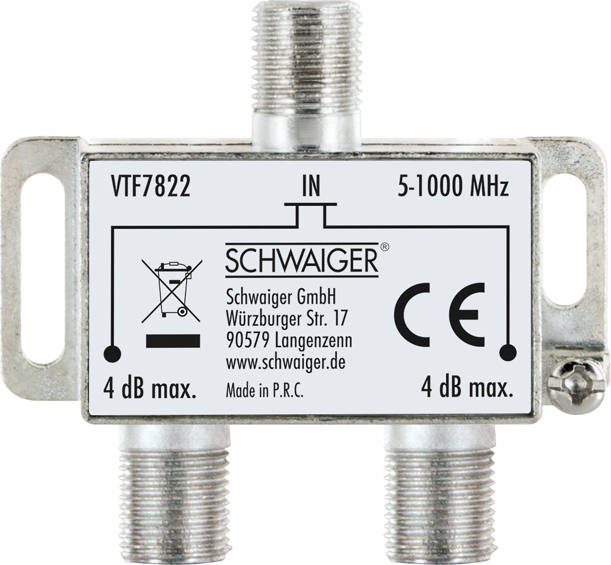Schwaiger SAT-Verteiler VTF7822 531 (verteilt ein Signal auf zwei Teilnehmer), für Kabel- und Antennenanlagen