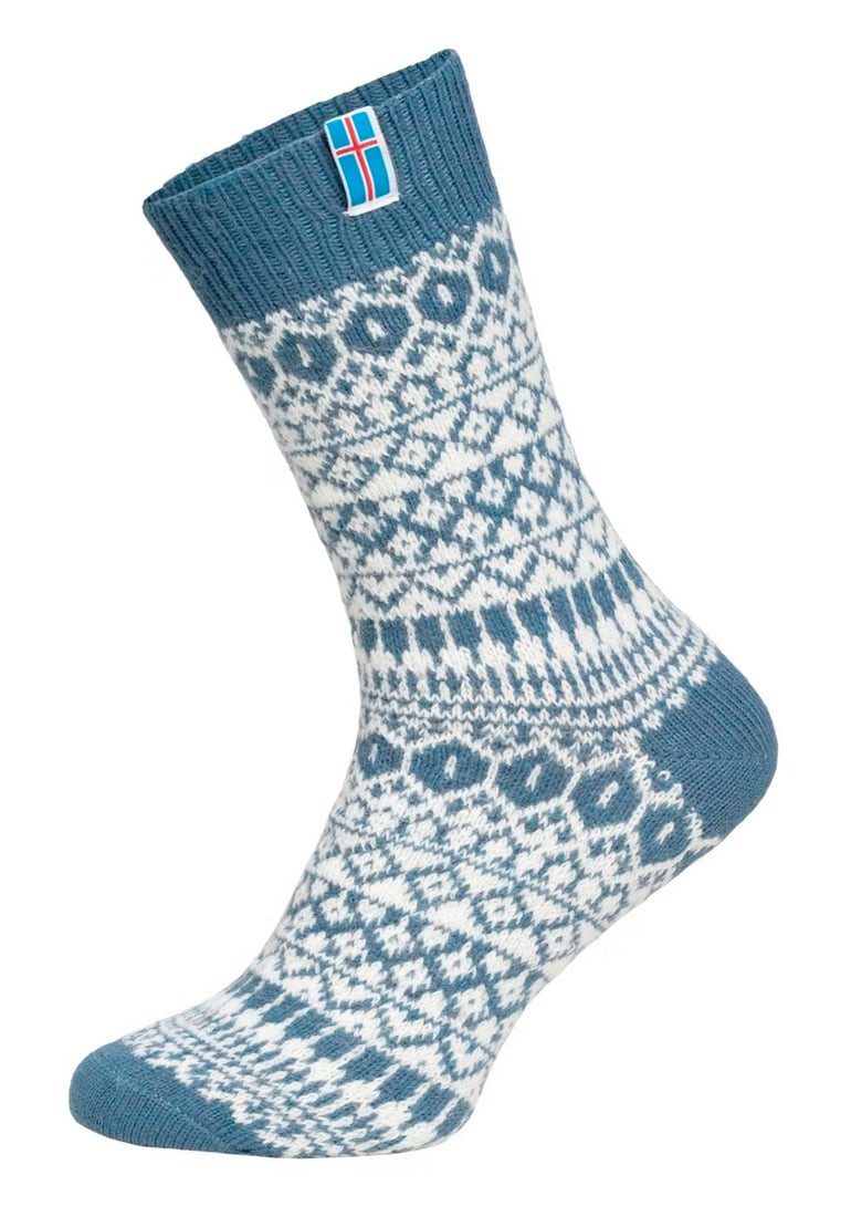 Socken Wollsocke Skandinavisch Flag Island hellblau - 1 Paar