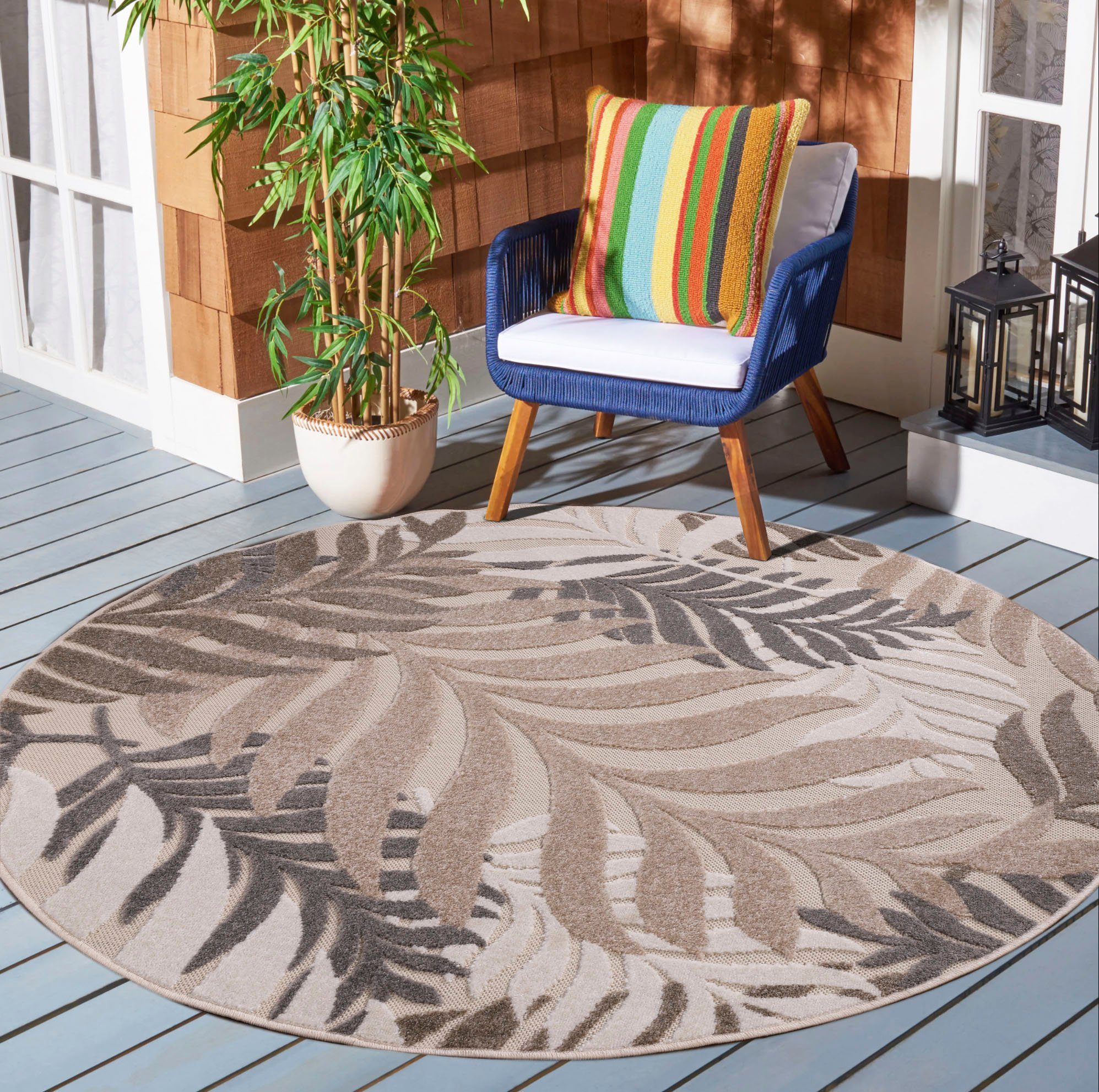 Sanat Teppich Floral Outdoor, rund, Höhe: 6 mm, In- und Outdoor geeignet, florales Design, Balkon, Terasse