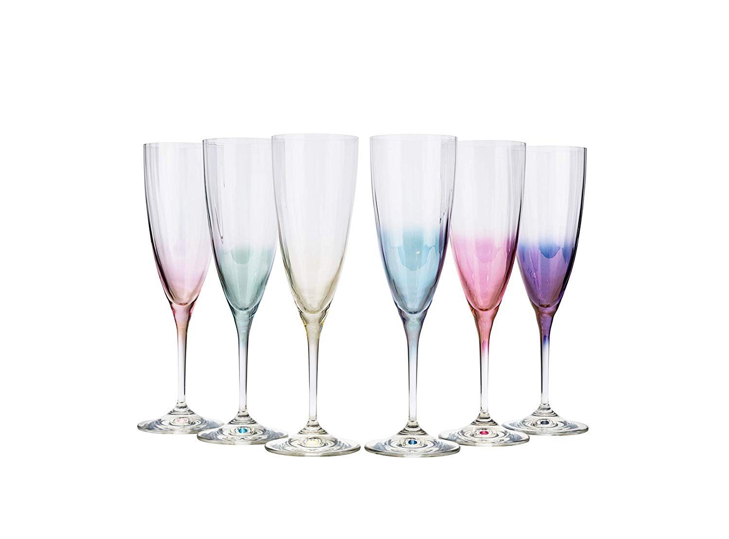 Crystalex Sektglas Kate Optic Sektgläser 220 ml 6er Set, Kristallglas,  mehrfarbig, Kristallglas, besonderer Glanz