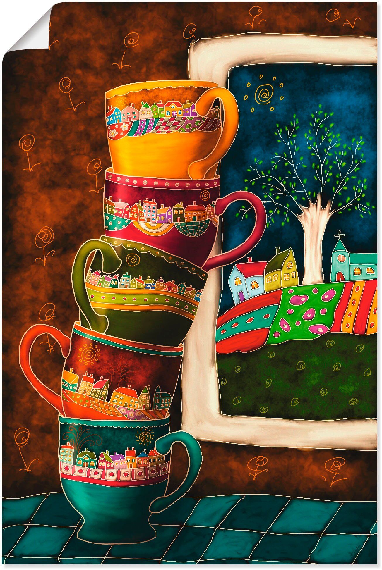 Artland Wandbild Fröhliche Kaffeetassen, Getränke (1 St), als Alubild, Leinwandbild, Poster in verschied. Größen