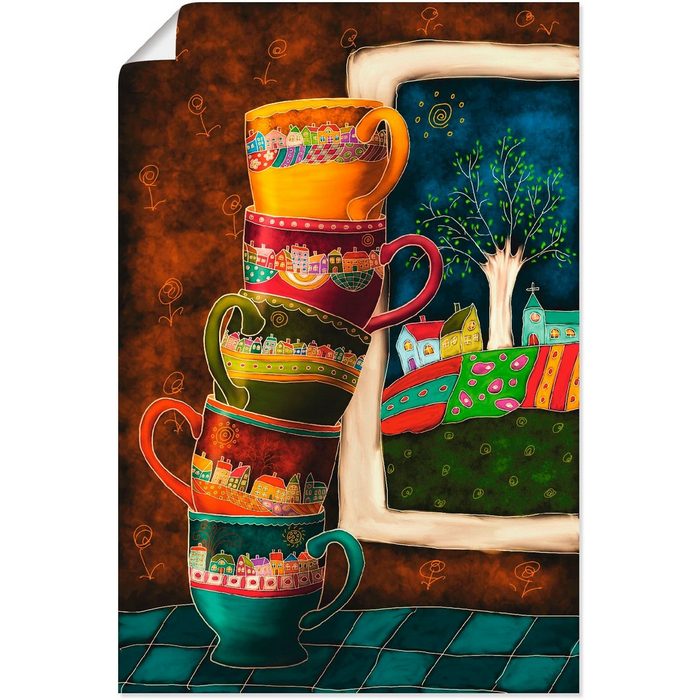 Artland Wandbild Fröhliche Kaffeetassen Getränke (1 St) als Alubild Leinwandbild Wandaufkleber oder Poster in versch. Größen