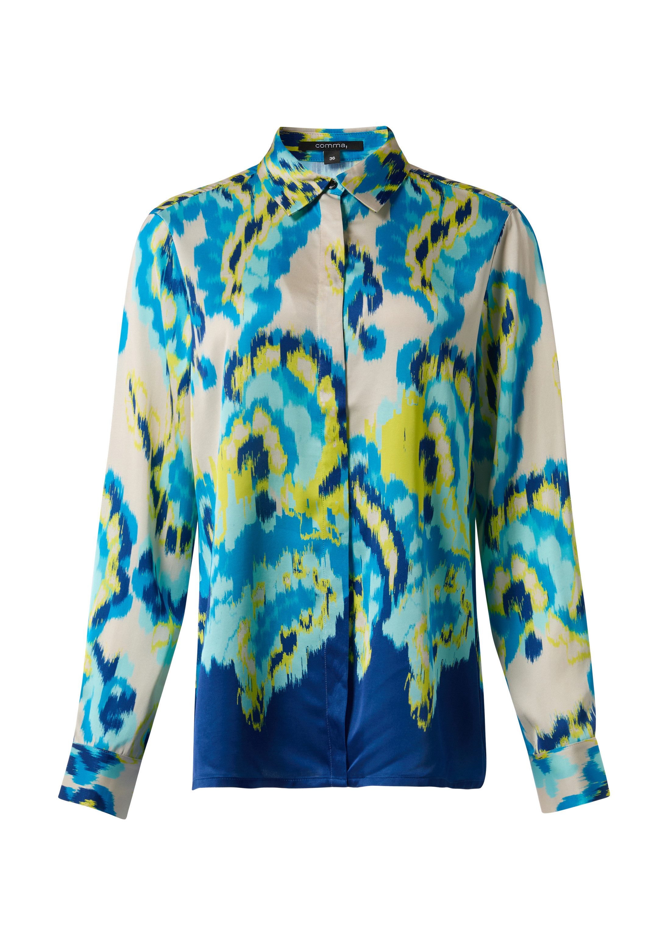 comma Langarmbluse Bluse Satinbluse mit Hemdkragen und All-over-Print