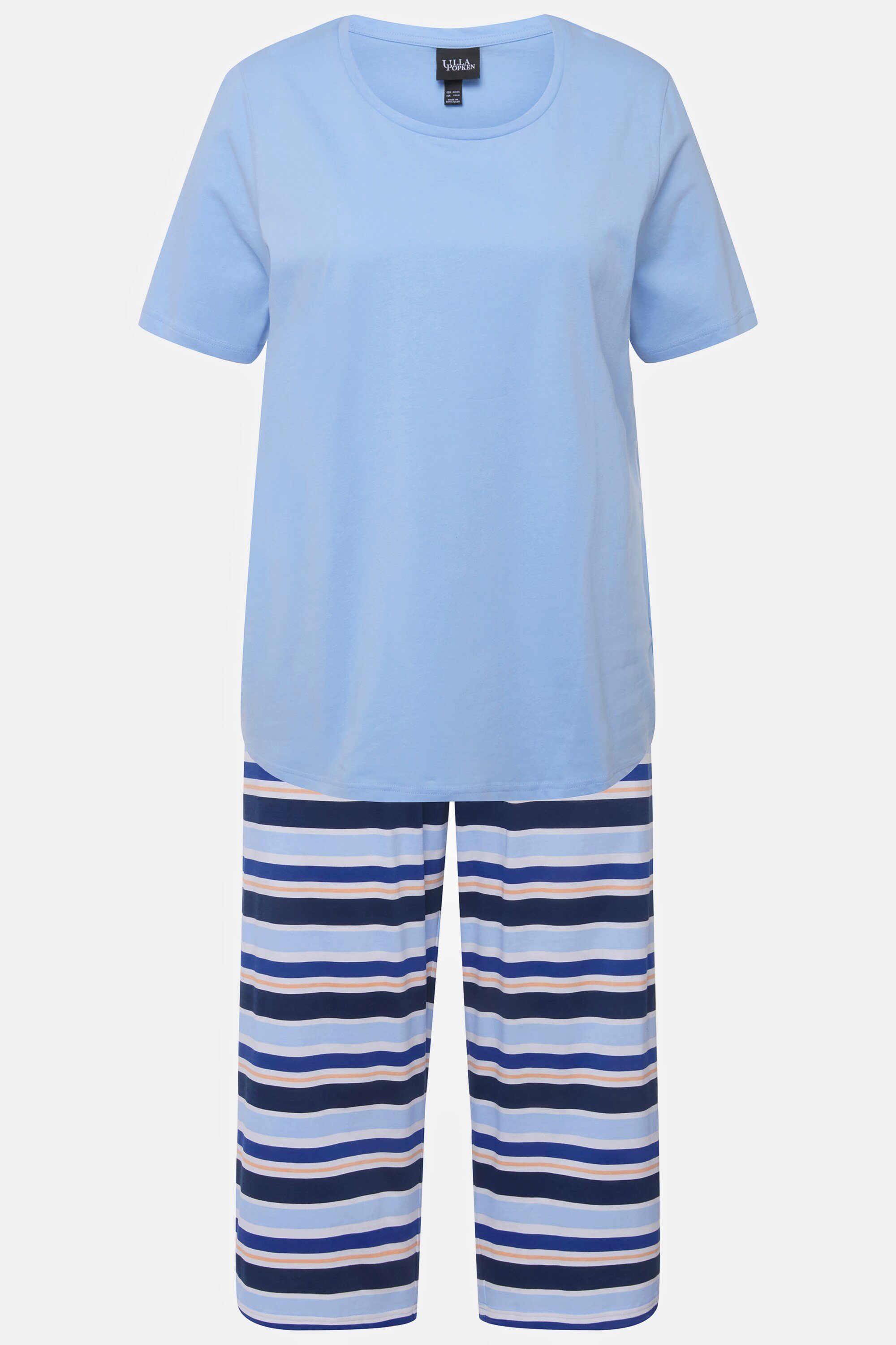 Halbarm eisblau Ulla Pyjama Ringel Pyjama 3/4-Hose Rundhals Popken