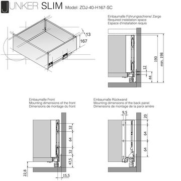 SO-TECH® Schubkasten Schubladensystem JUNKER SLIM anthrazit H: 167 mm bis 40 kg belastbar, SoftClose, mit 13 mm schlanken Schubladenzargen, Nennlänge 300 mm