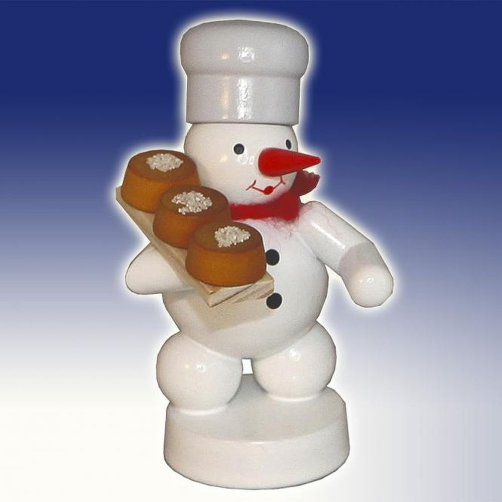 Schneemann Winterdekoration Schneemann Bäcker mit Kuchenbrett Höhe 8cm NEU