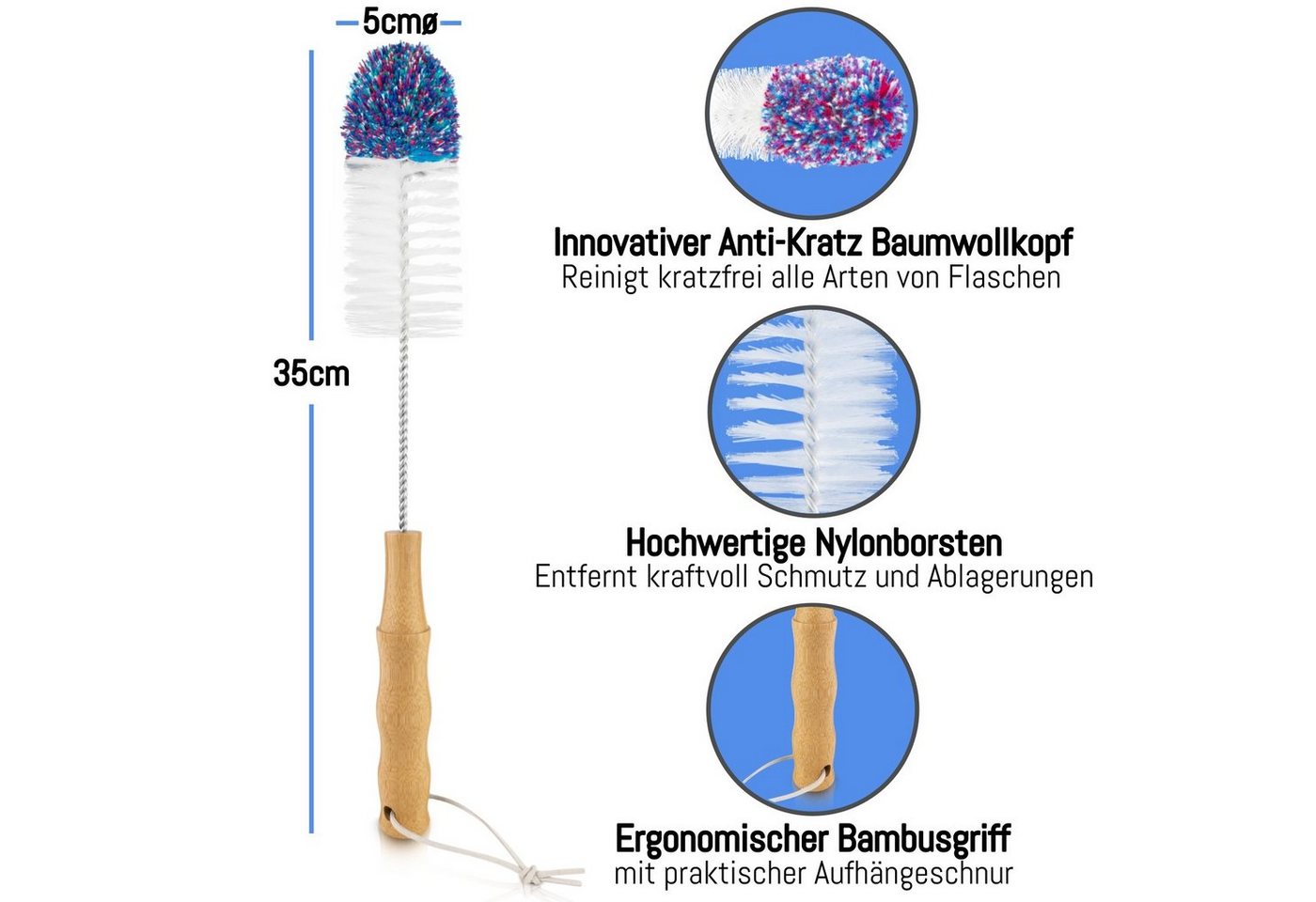 Thumbnail - JEFF® Reinigungszubehör Reinigungsbürste Flaschenbürste, Schmaler Hals Flaschen, Aluflasche, Trinkflasche, Babyflasche, ...