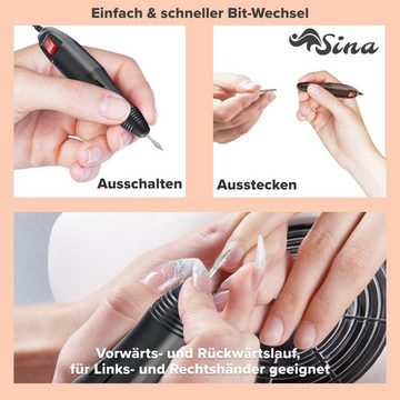 Sina Beauty-Multigerät Elektrische Nagelfeile, Elektrische Nagelfräser, inkl. 6tlg. Bit, Sina DR-298 grau (028 G), Stufenlos regulierbar