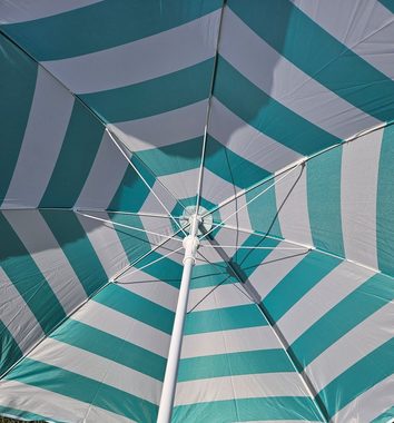 Meinposten Sonnenschirm türkis weiß gestreift Schirm Strandschirm Ø 140 cm, höhenverstellbar