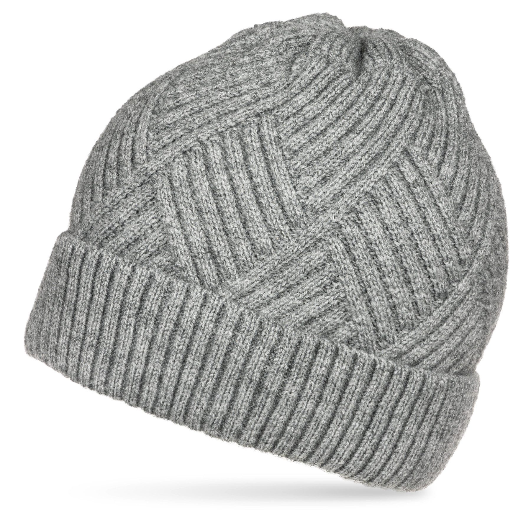 Caspar Beanie MU222 Warme Unisex Strickmütze mit Rauten Muster extra warm mit Teddy Fleece Futter