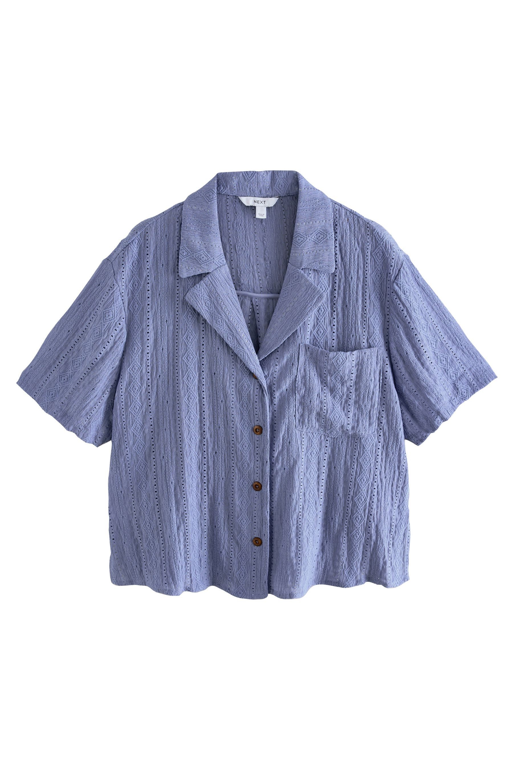 Next Kurzarmhemd Kurzärmelige Urlaubsbluse mit Lochstickerei günstig online kaufen