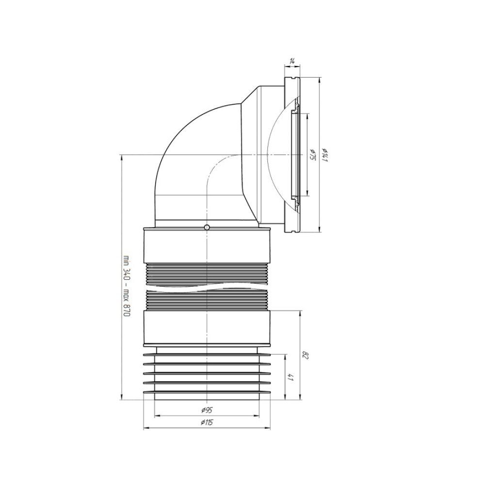 Belvit WC-Anschlussrohr BV-WC1002, (1-tlg), Belvit WC Flex Anschluss Rohrstutzen Eck DN 90/110 (320-750mm)