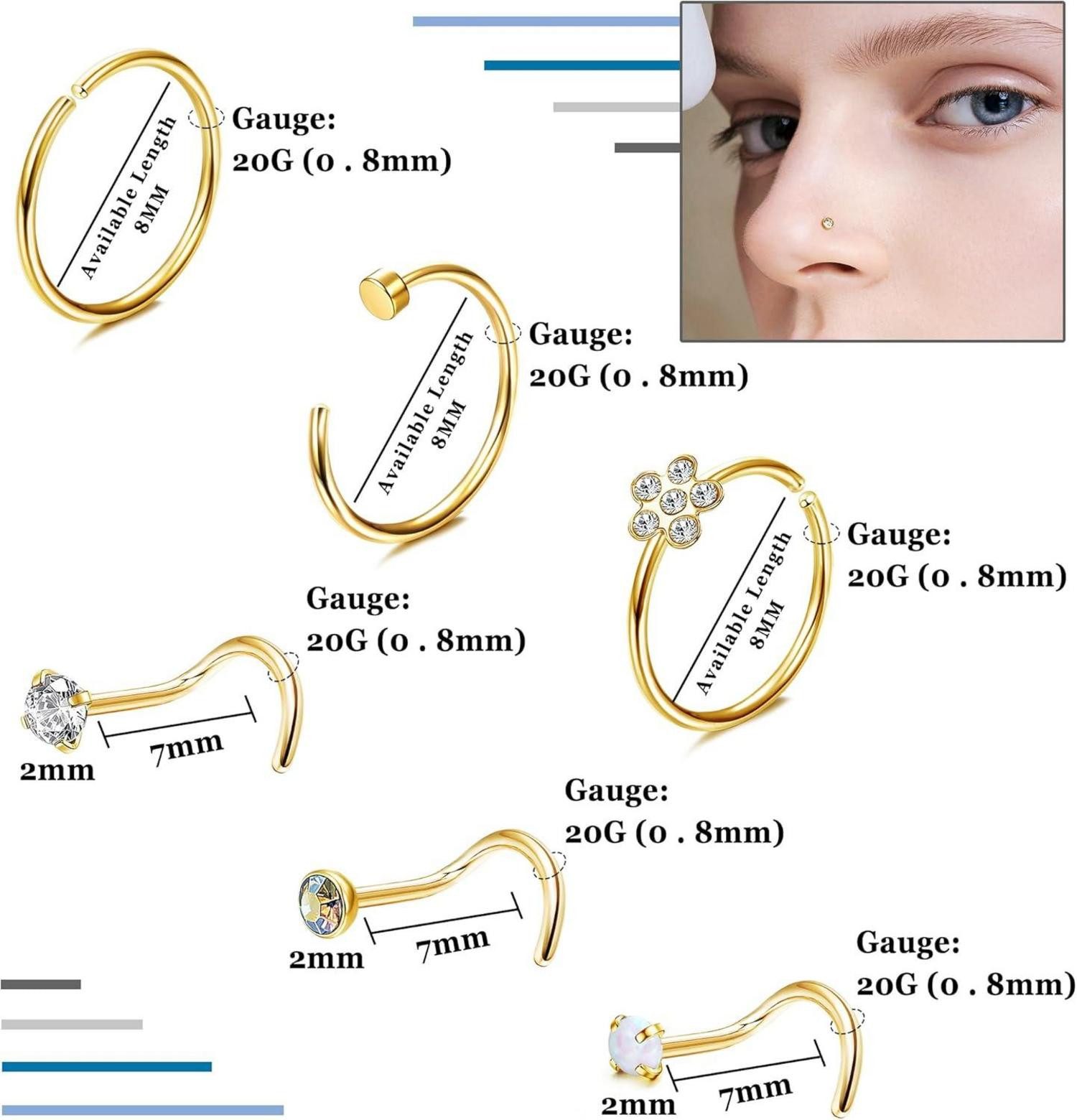 Adramata Nasenpiercing-Set 26-teiliges Nasenpiercing Set Chirurgenstahl günstig online kaufen