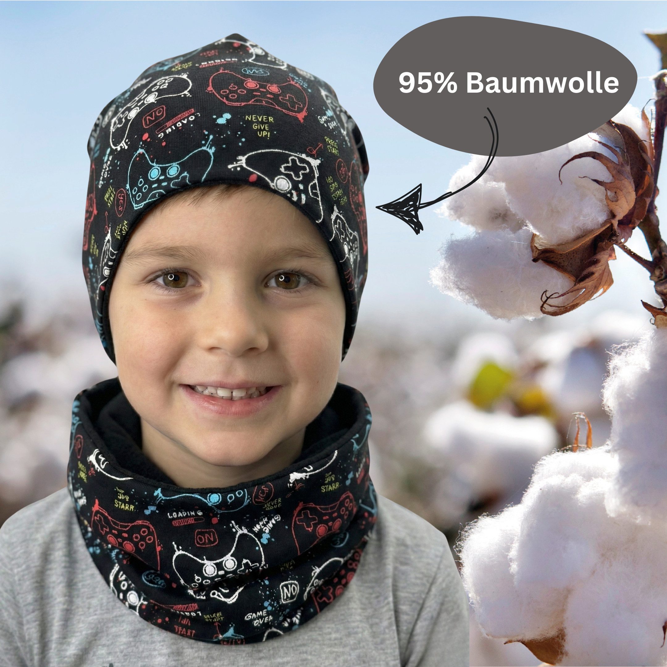 HECKBO Beanie 360° Reflektor Kinder Beanie Mütze & Loop Schal Set – Bild 4 von 5