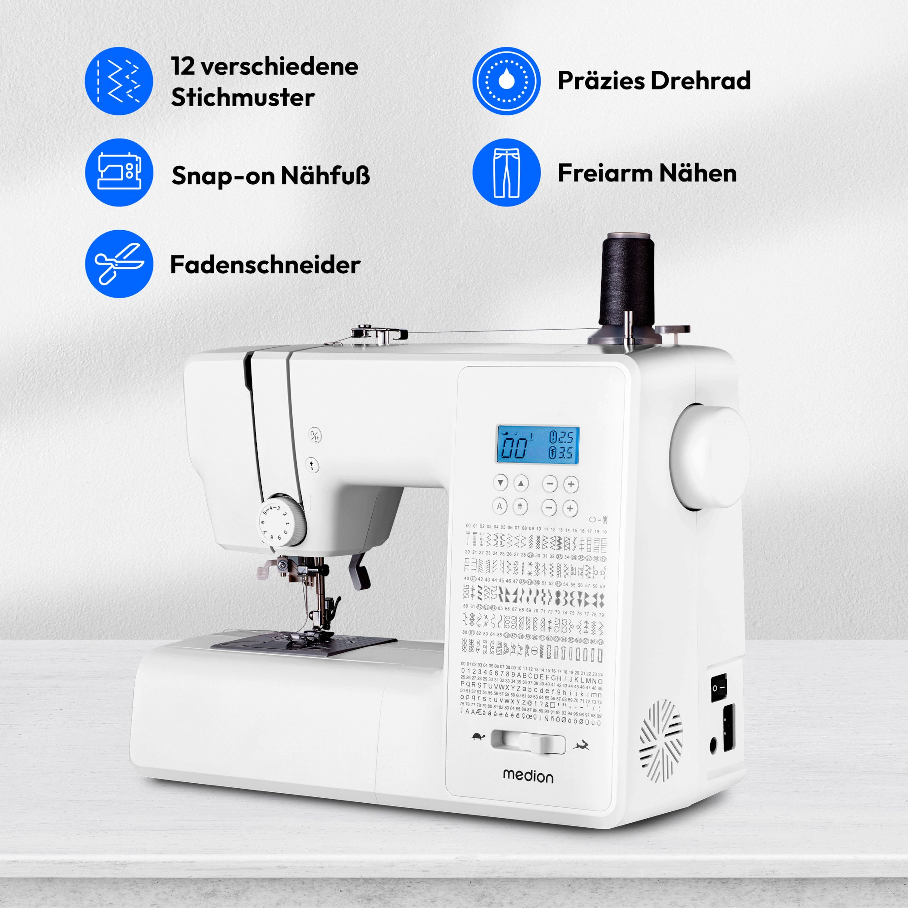 Medion® Nähmaschine MEDION LIFE SD36 (MD 11881), SD36, einstellbare Stichlänge & -breite, integr. Zubehörfach, 36 Watt
