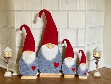 Dekoleidenschaft Weihnachtsfigur Wichtel aus Filz in rot / grau mit Herz, Weihnachdeko, Dekofigur (1 St), Weihnachtswichtel, Dekoration Weihnachten, Weihnachtsfigur, Winterdeko