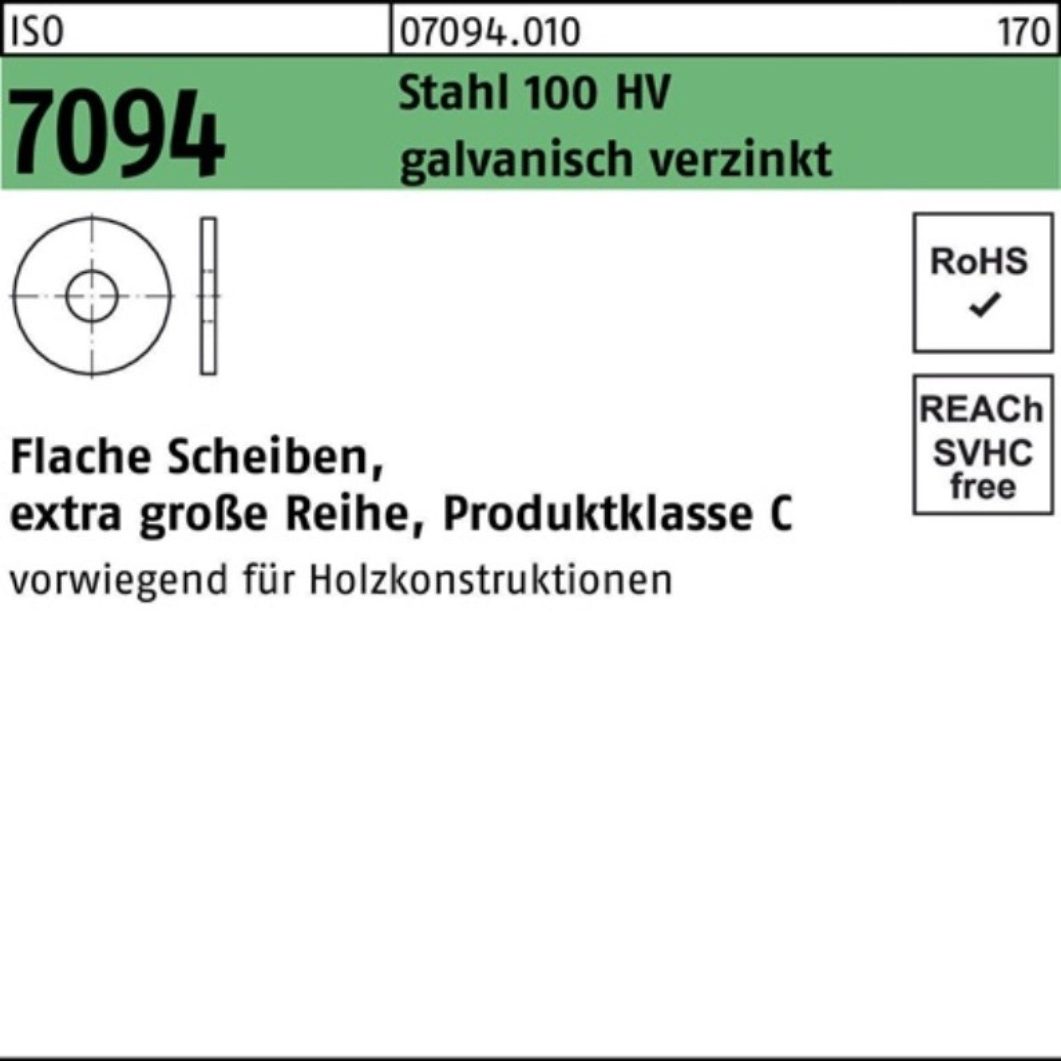 Unterlegscheibe 100er Pack 070940100100000 Unterlegscheibe ISO 7094 10 Stahl 100 HV ga