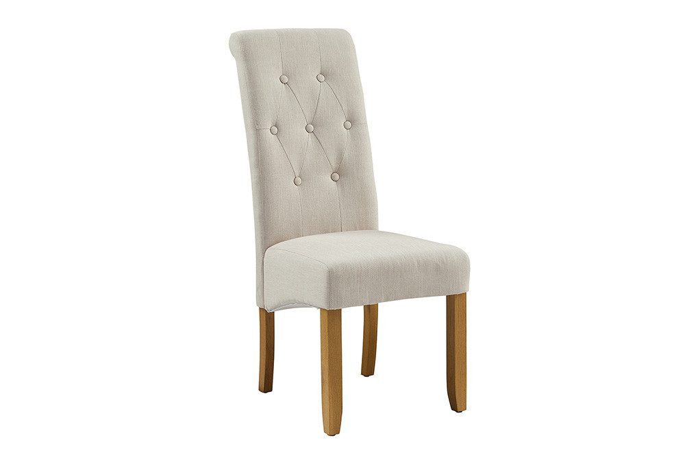 riess-ambiente Esszimmerstuhl CASA beige - Leinen, Massivholzbeine, mit Zierknöpfen und Nackenrolle (Einzelartikel, 1 St), Polsterstuhl mit Ziersteppung - ideal für Küche, Wohn- und Essbereich