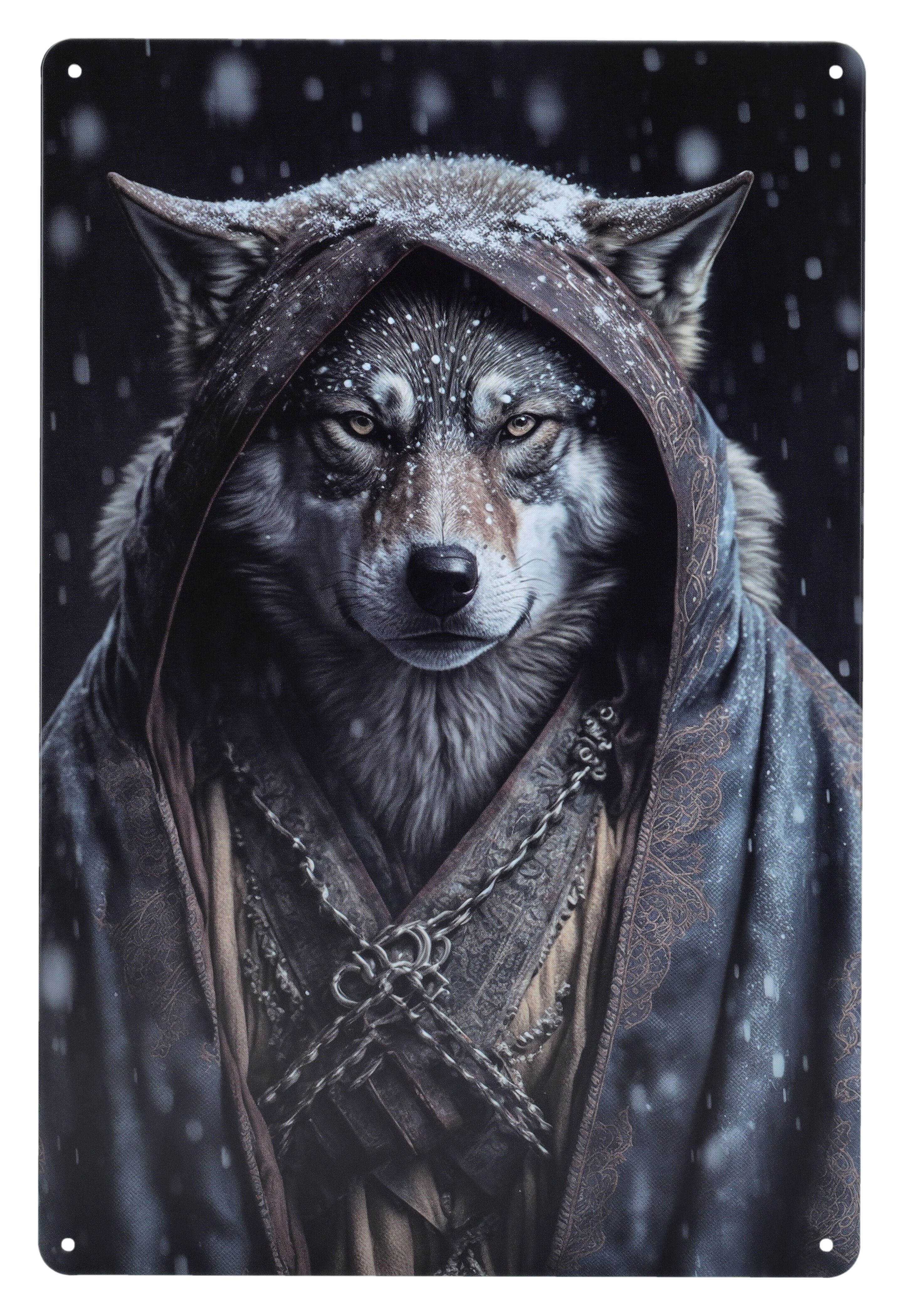 Figuren Shop GmbH Metallschild Blechschild - Wolfkrieger - Fantasy Gothic Metallschild Dekoschild