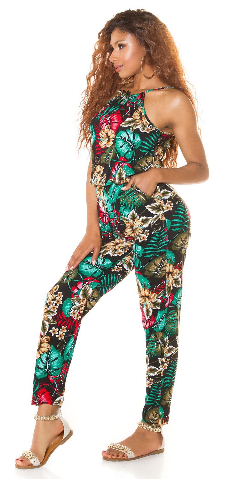Koucla Overall Sexy Sommer Jumpsuit mit tropischem Print