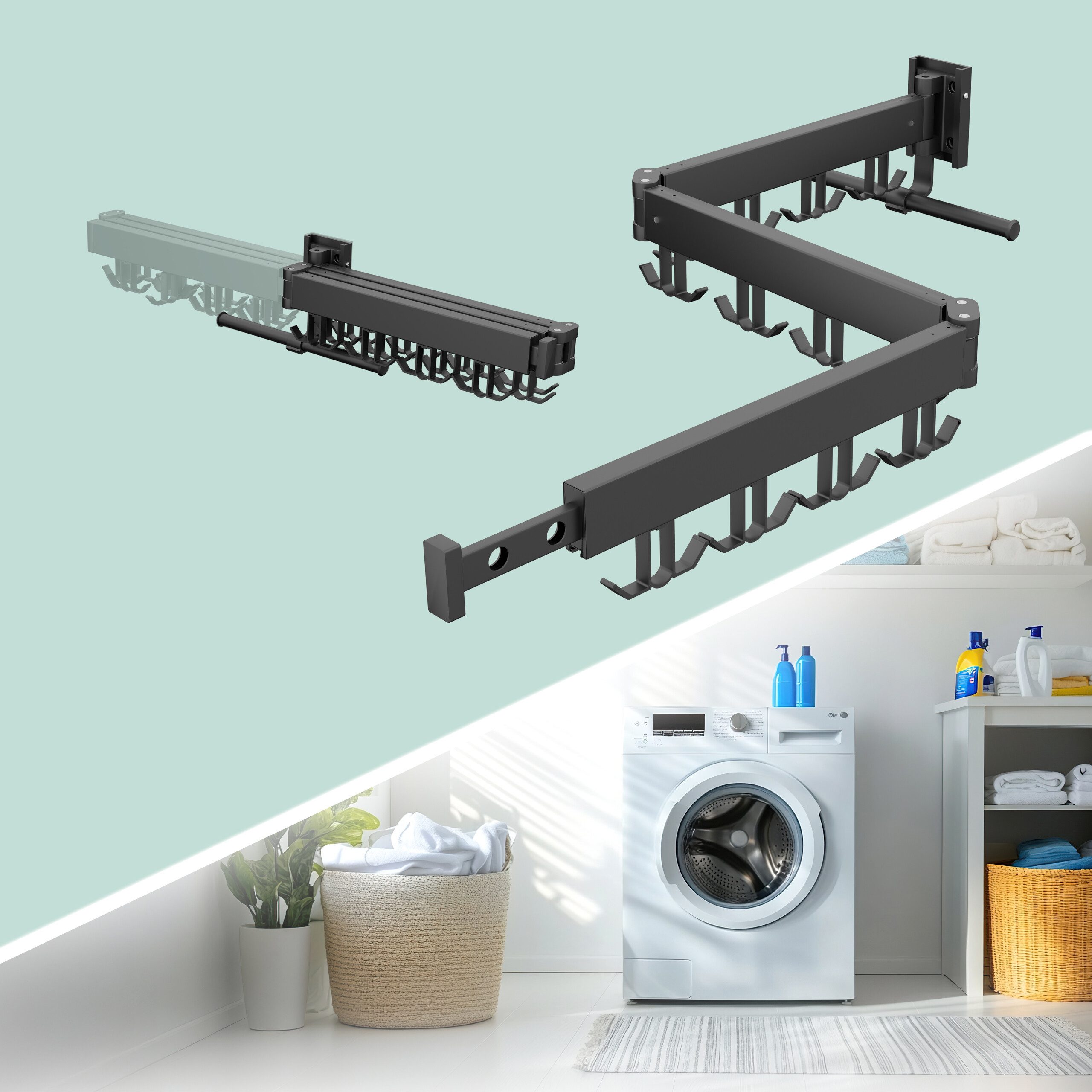 relaxdays Wäscheständer Klappbarer Wäscheständer zur Wandmontage, schwarz