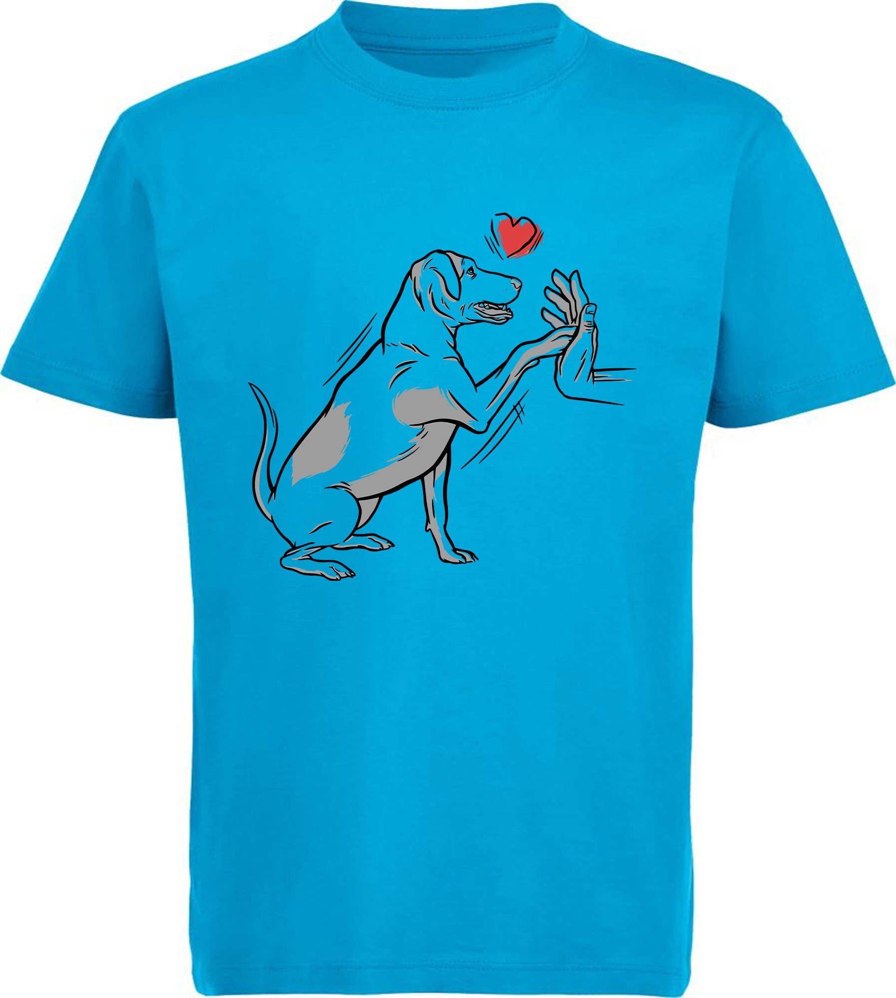 Labrador aqua Hunde i234 Kinder bedruckt mit Baumwollshirt blau Aufdruck, - T-Shirt Print-Shirt Pfötchen gibt MyDesign24