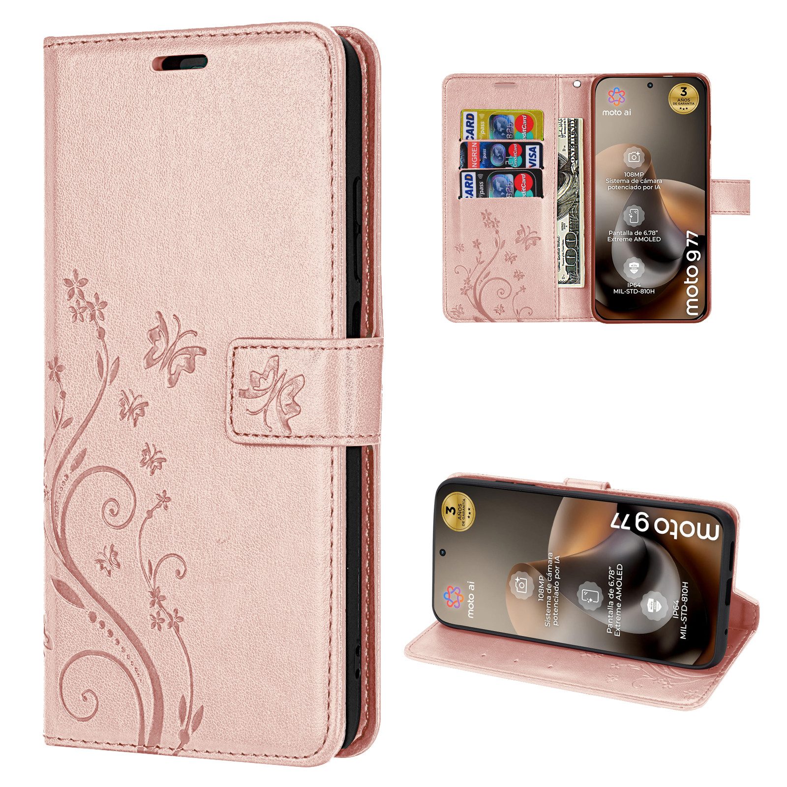 betterfon Handyhülle für Motorola Moto G67 / G77 Hülle mit [Standfunktion][Kartenfächern], Bookstyle-Hülle: Magnetverschluss 3 Kartenfächer & Standfunktion