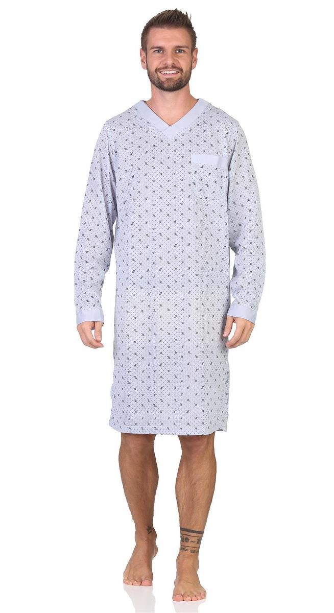 EloModa Nachthemd Herren Nachthemd mit langen Ärmeln und V-Ausschnitt, Gr. M L XL 2XL (1-tlg)