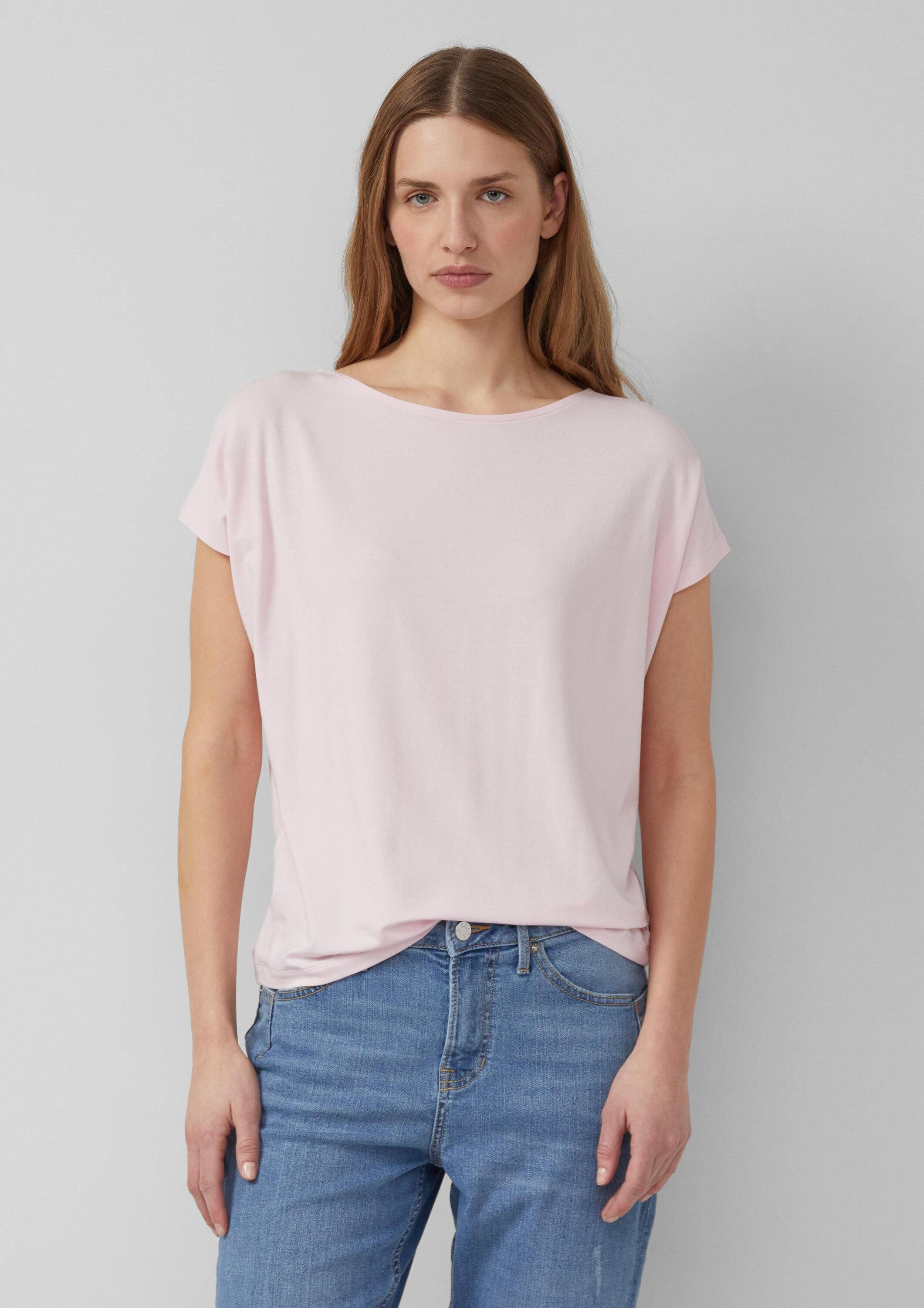 s.Oliver Kurzarmshirt T-Shirt Fließendes Jersey-Shirt mit überschnittenen Schultern