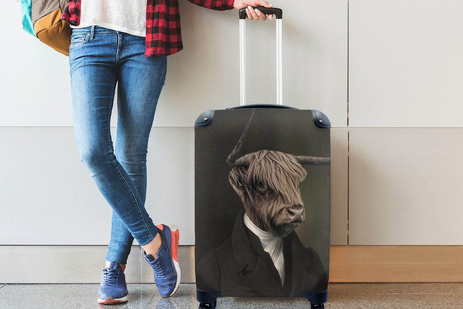 mit Meister Handgepäck Kunst, Handgepäckkoffer MuchoWow - Reisekoffer Rollen, Reisetasche Schottischer 4 für - Alte rollen, Highlander Trolley, Ferien,