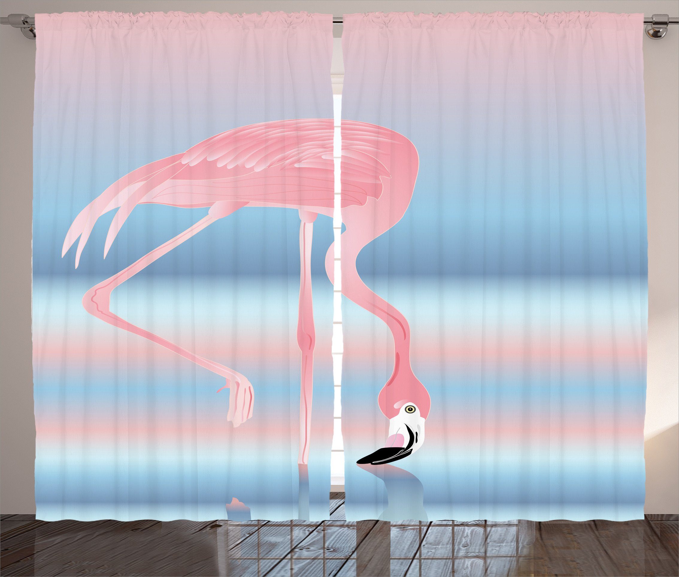 mit Gardine See Flamingo Haken, Vorhang Schlaufen Kräuselband Vögel Love in und Schlafzimmer Abakuhaus,