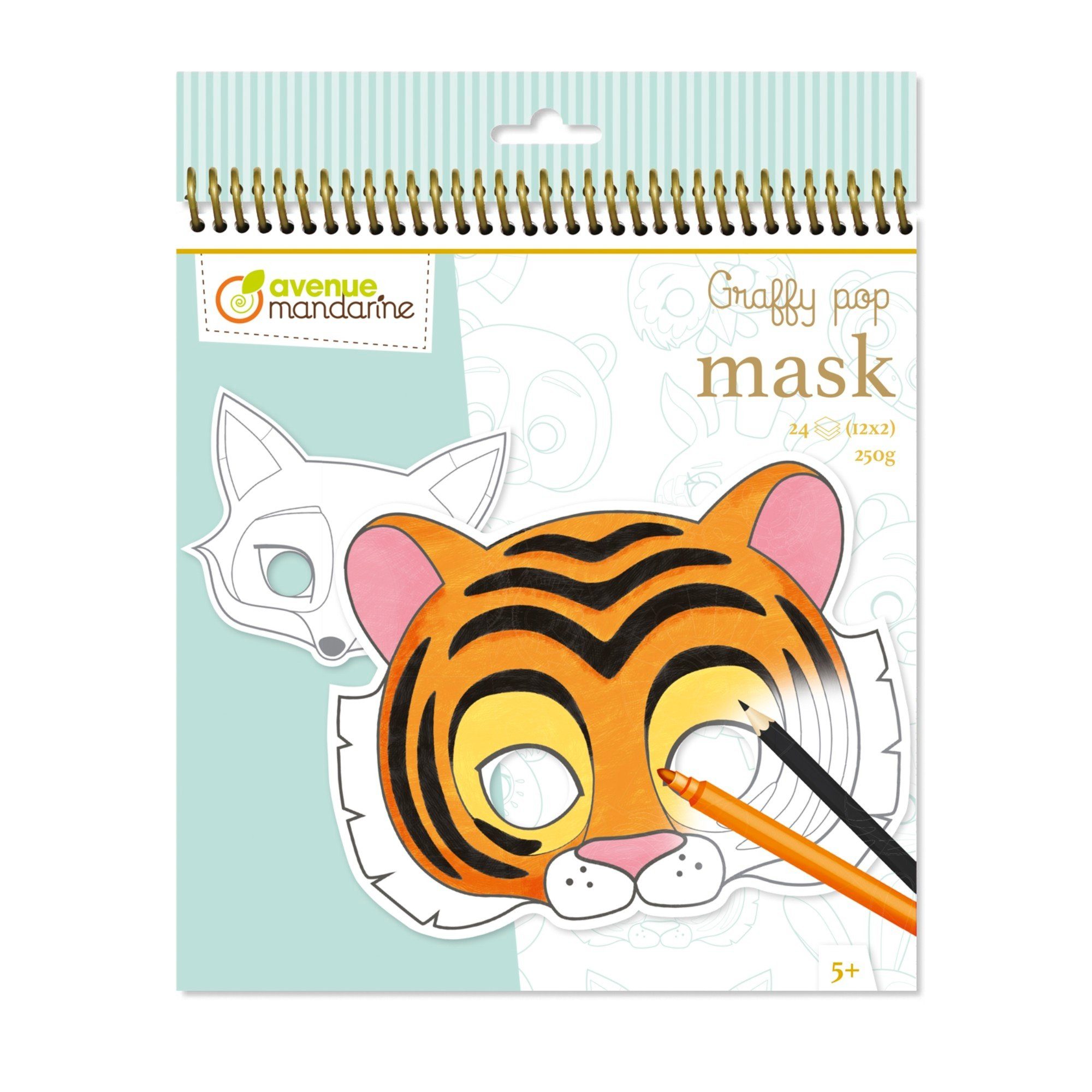Avenue Mandarine Malvorlage Maskenmalbuch Graffy Pop Tiere, 24 Blatt