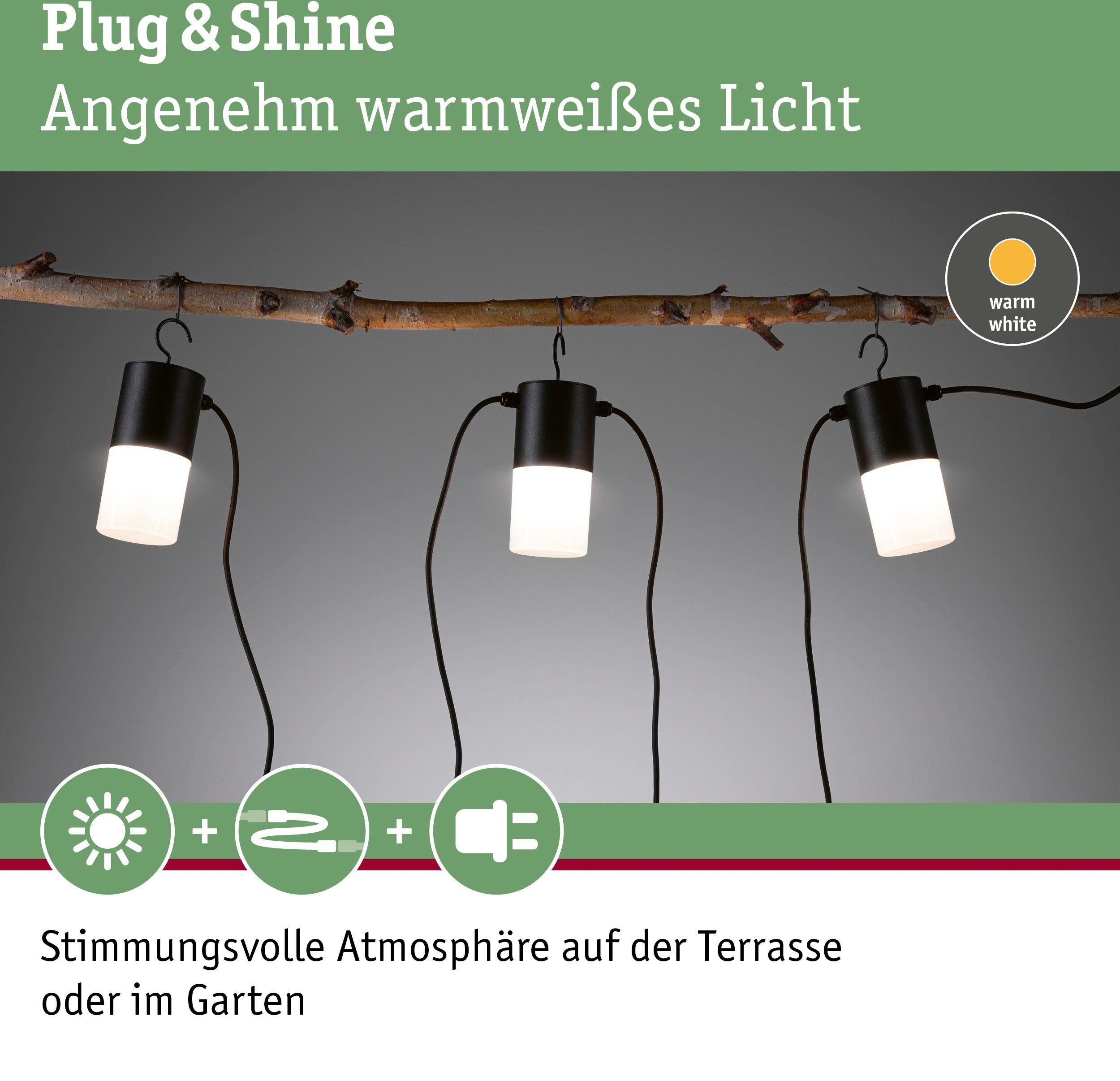 Leuchtenkette Tubs Outdoor & E14, LED 3000K E14, IP44 24V Warmweiß, IP44 Shine LED Plug fest Paulmann integriert, Gartenleuchte