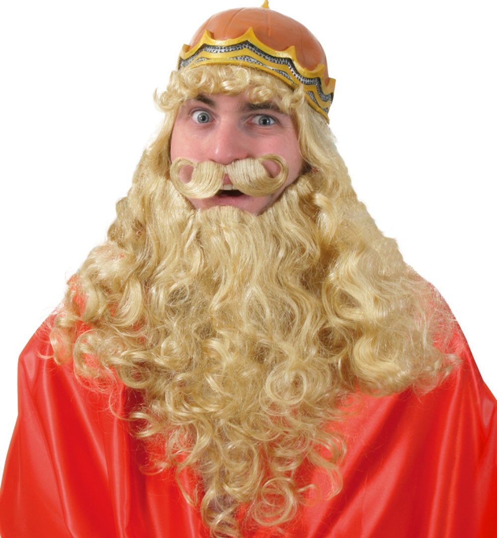Fries König-Kostüm König Ludwig 3 tlg Perücke mit Krone,Bart & Schnurrbart Karneval