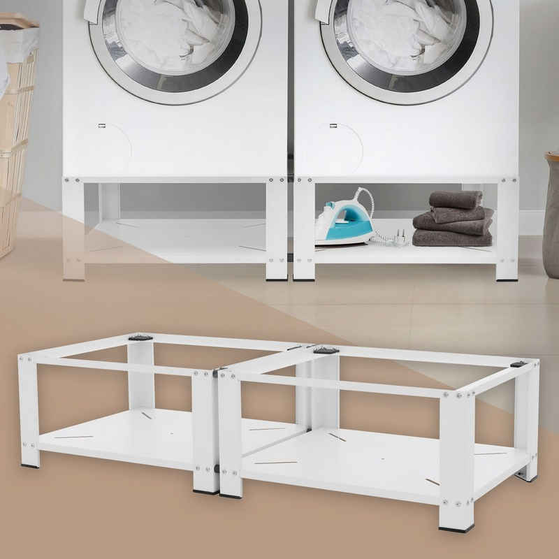 ML-DESIGN Waschmaschinenuntergestell Doppel Waschmaschinen Untergestell Waschmaschinensockel Unterbau, Weiß 128x54cm Stahl 2x 150kg 32cm hohes Podest Erhöhung Unterbau
