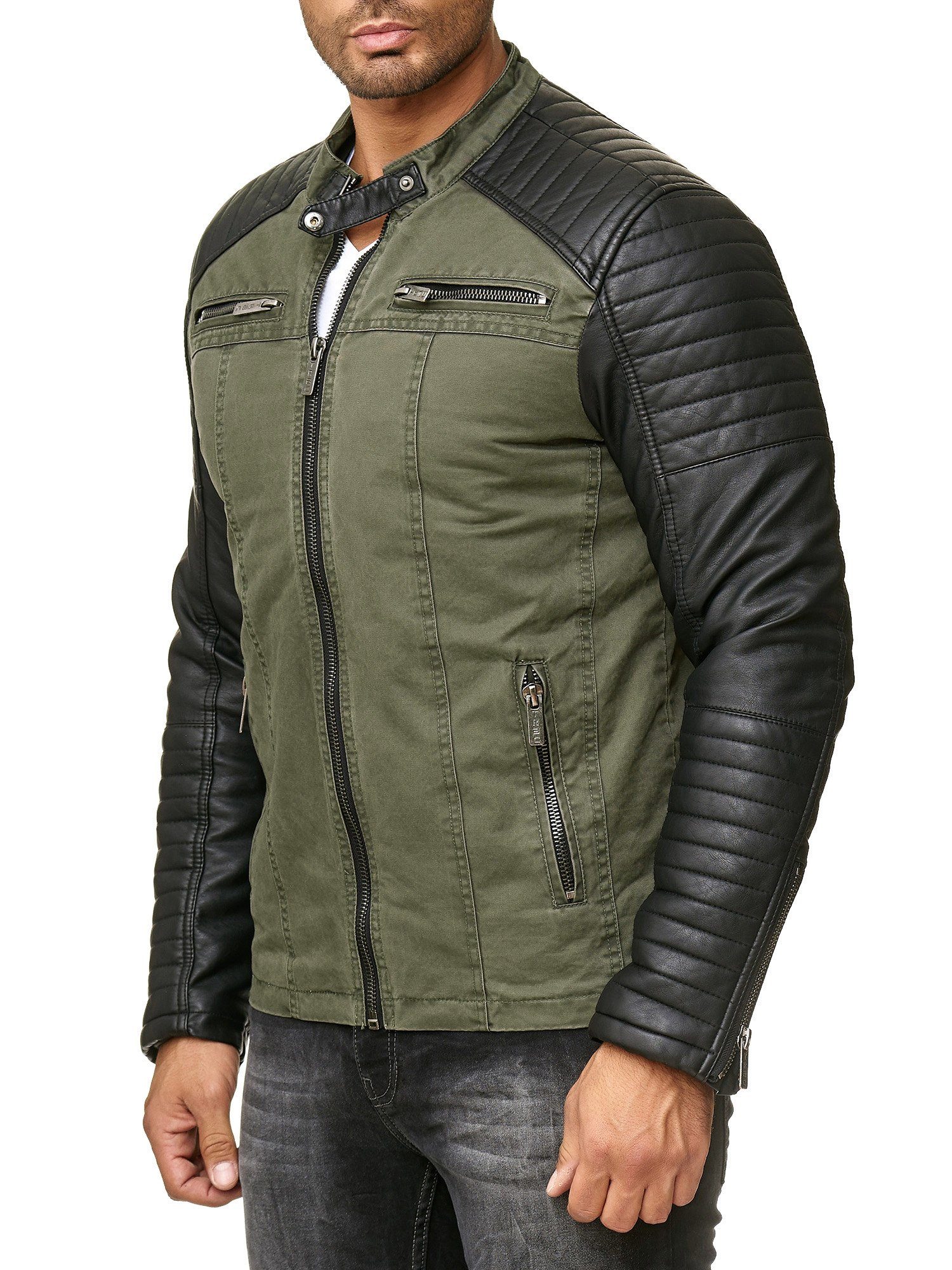 Lederimitatjacke Khaki RedBridge Baumwolle Kunst-Leder Qualität Premium Bikerjacke und