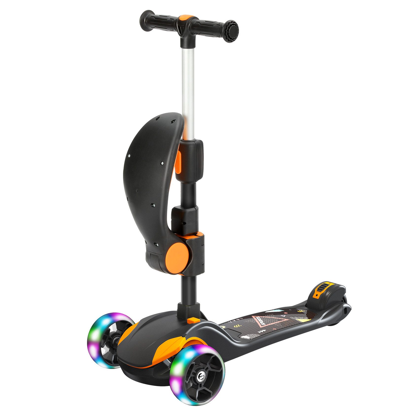 OUNUO Dreiradscooter Kinderroller mit Klappsitz, höhenverstellbar, mit LED, für 2 Jahre ab