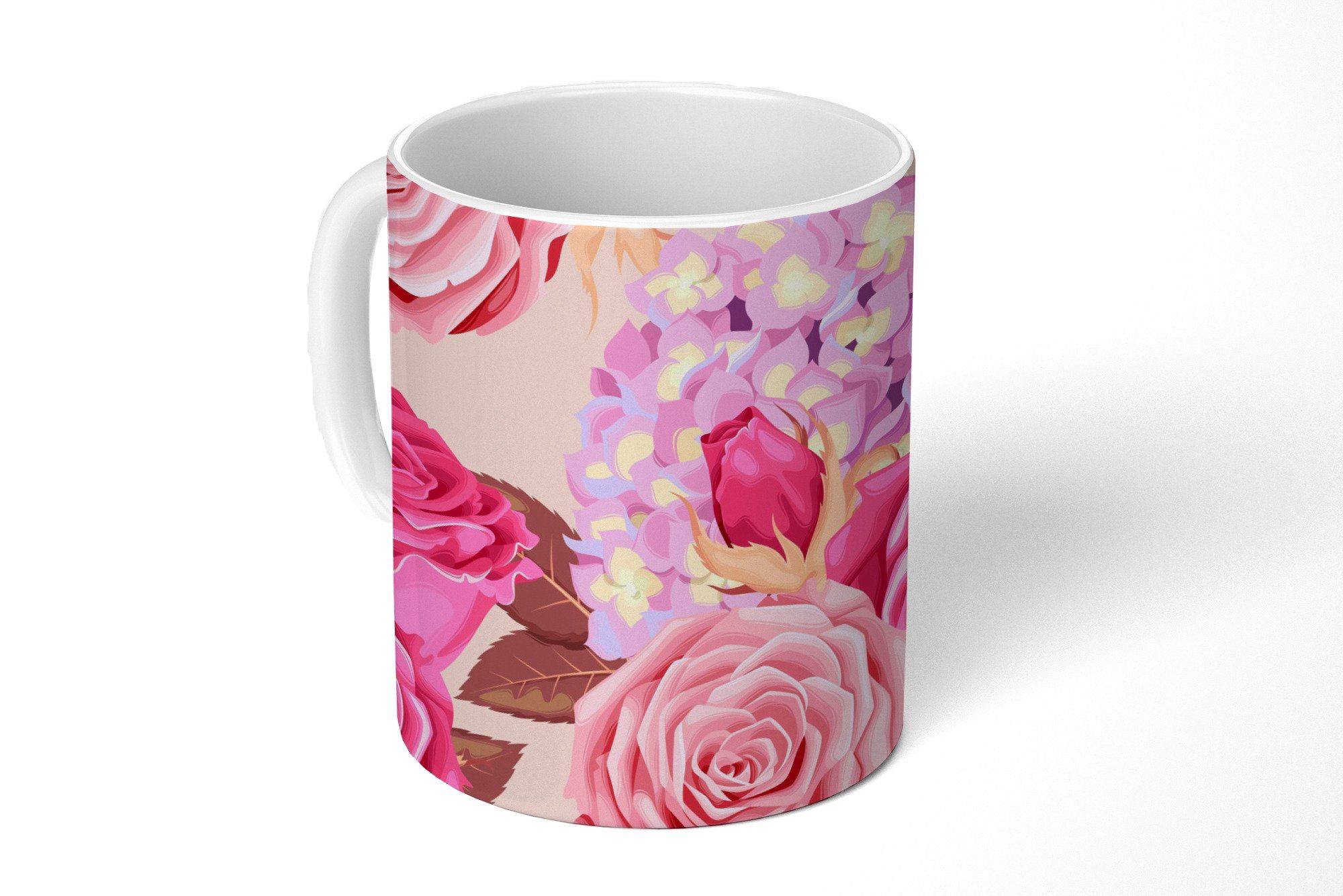 MuchoWow Tasse Blumen - Rosen - Rosa, Keramik, Kaffeetassen, Teetasse, Becher, Teetasse, Geschenk