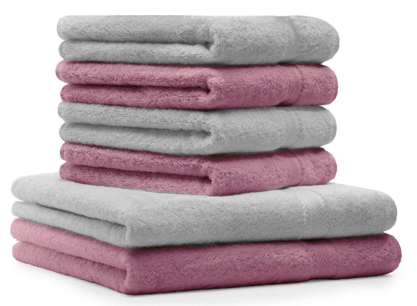 Betz Handtuch Set 6-TLG. Handtuch-Set Premium 100% Baumwolle 2 Duschtücher 4 Handtücher Farbe Silbergrau und Altrosa, 100% Baumwolle