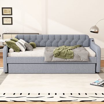 OKWISH Schlafsofa mit ausziehbares Rollbett, USB-Anschluss, Hausbett Tagesbett 90x200cm, ohne Matratze