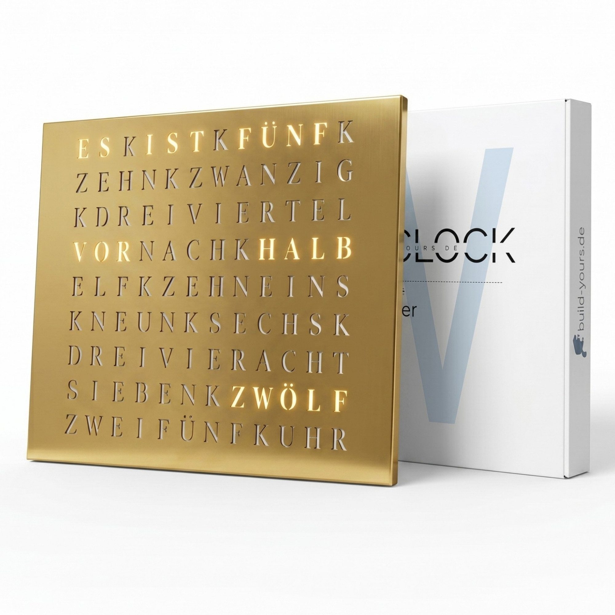 build-yours.de Wanduhr Wortuhr Jupiter in Deutsch - LED Wanduhr zum Aufhängen & Hinstellen (Elegante WordClock aus Stuttgart)
