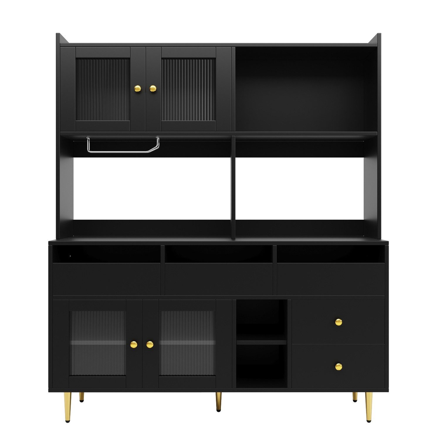 ANYSUN Hochschrank Hochschrank Restaurant-Hochschrank mit Changhong-Glastür, (145 x 39 x 171 cm mit Weinglasregal, mehrschichtigem Stauraum) moderner Küchenschrank,Buffet,Sideboard, Schubladen,offener Stauraum