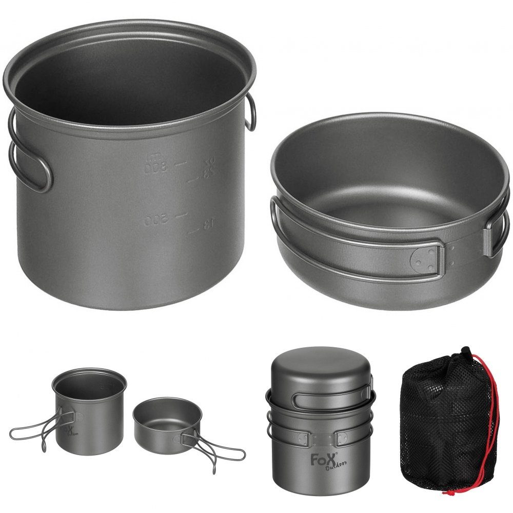 FoxOutdoor Kochtopf Kochgeschirr, Titan, Topf, Pfanne, (Set)