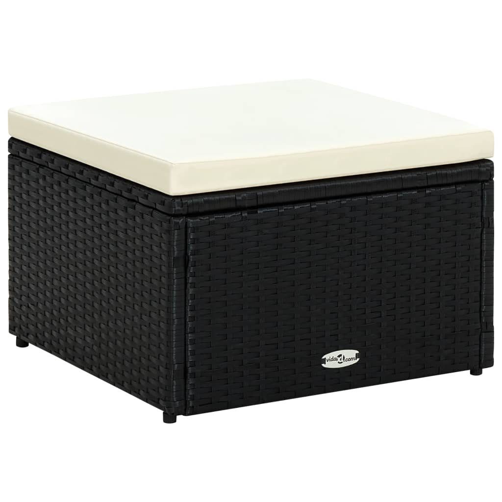 vidaXL Polsterhocker Hocker Poly mit Kissen cm 53×53×30 Rattan Schwarz und (1 St) Schwarz Creme